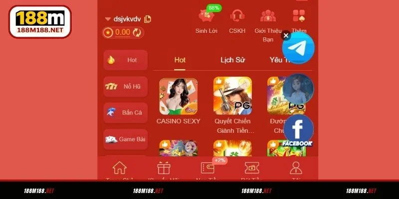 Các kênh liên hệ 188M hiện có