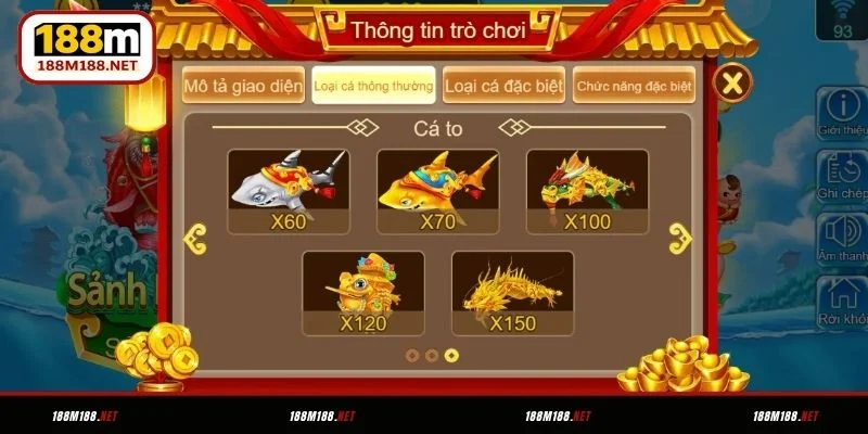 Các loại cá trong 3 Gods Fishing 188M