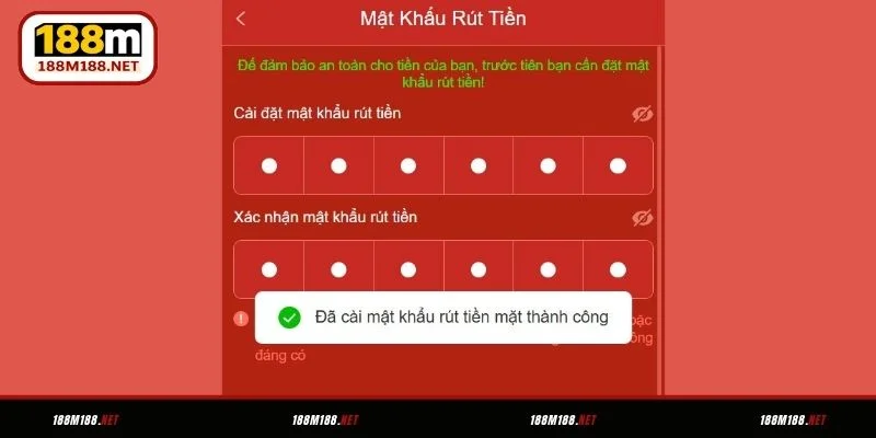 Cập nhật mật khẩu rút tiền tại 188M