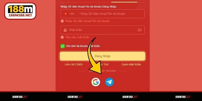 Đăng nhập 188M bằng Google, Telegram