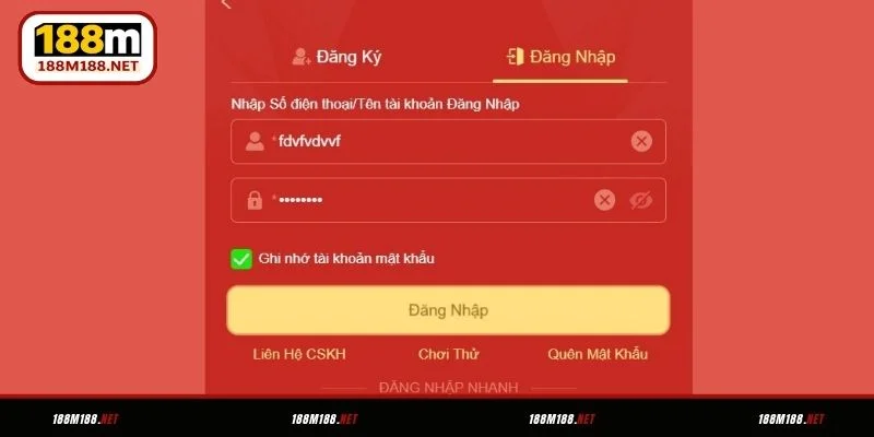 Đăng nhập 188M bằng phương pháp truyền thống