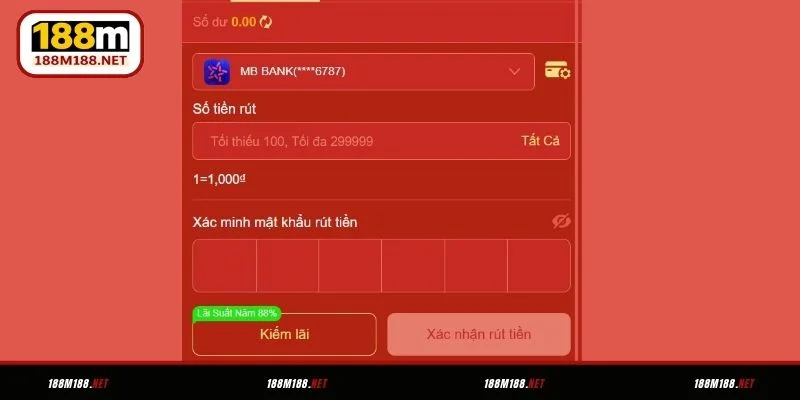 Nhập đầy đủ thông tin và xác nhận rút tiền 188M