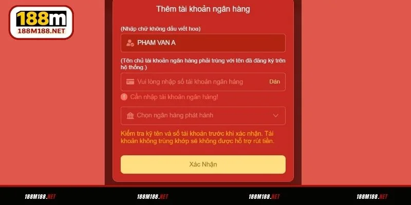 Thêm tài khoản ngân hàng cá nhân trên web